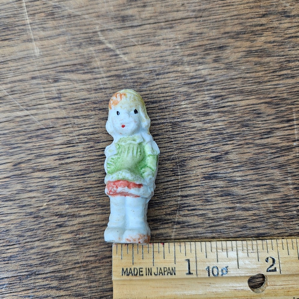 Antique Bisque Porcelain Penny Doll Mini Girl Figurine Hand Painted Japan 1.75"
